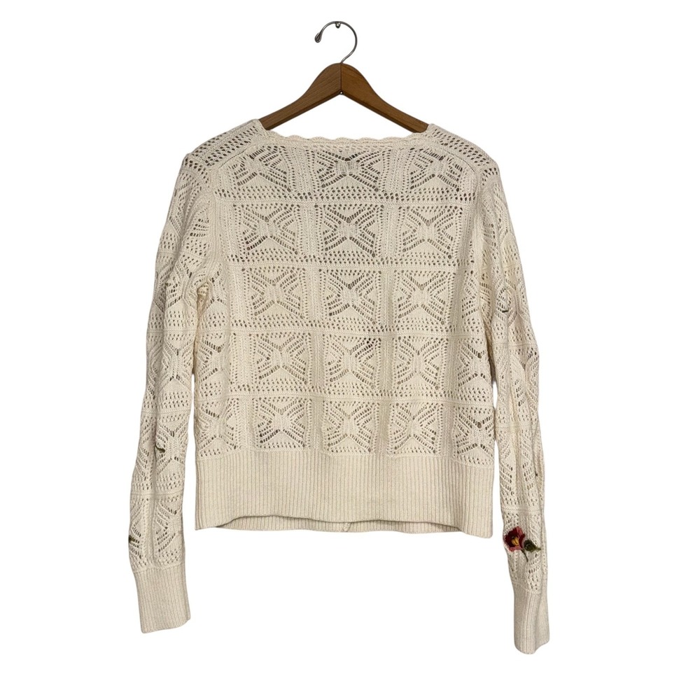 Sundance Cream Crochet Knit Cardigan Sweater Floral Embroidered Womens PL - Picture 5 of 8